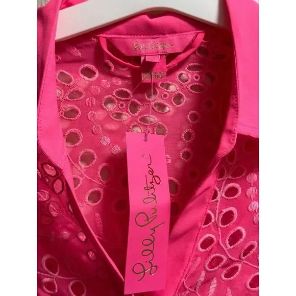 Lilly Pulitzer Amrita Midi Dress Swirly Fern Scallop Eyelet Pink Size 0 NWT